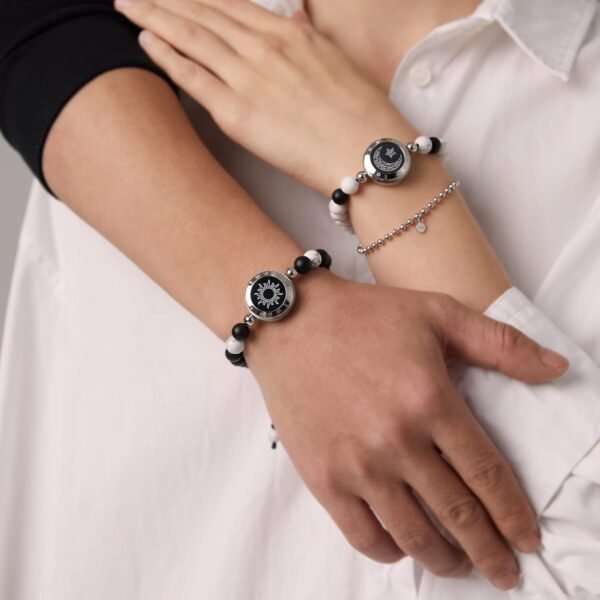 Dacida Couple Bracelet Couple Gifts Partner Bracelets with Touch Long Distance Relationship Gift for Long Distances Couple Love Gifts Vibration & Light Up Bluetooth Pairing Jewellery, Sun and Moon - Image 5