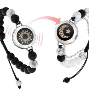Dacida Couple Bracelet Couple Gifts Partner Bracelets with Touch Long Distance Relationship Gift for Long Distances Couple Love Gifts Vibration & Light Up Bluetooth Pairing Jewellery, Sun and Moon