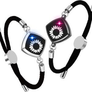 Dacida Long Distance Touch Bracelets Jewelry Set of 2, Remote Smart Connection Love Bracelet, Relationship Bracelets for Couples Lovers Family Kids Friends Valentine's Day Gifts(Bluetooth), Cubic Zirconia