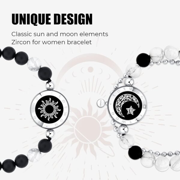 Dacida Couple Bracelet Couple Gifts Partner Bracelets with Touch Long Distance Relationship Gift for Long Distances Couple Love Gifts Vibration & Light Up Bluetooth Pairing Jewellery, Sun and Moon - Image 4