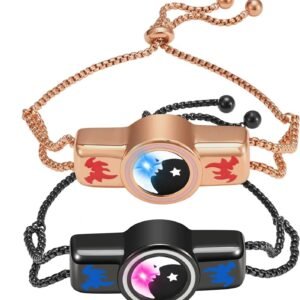 Dacida Couple Bracelet Couple Gifts Partner Bracelets with Touch Long Distance Relationship Gift for Long Distances Couple Love Gifts Vibration & Light Up Bluetooth Pairing Jewellery, Sun and Moon