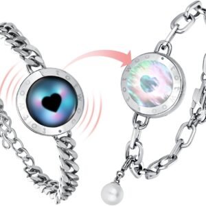 Dacida Couple Bracelet Couple Gifts Partner Bracelets with Touch Long Distance Relationship Gift for Long Distances Couple Love Gifts Vibration & Light Up Bluetooth Pairing Jewellery, Sun and Moon