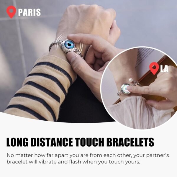 Dacida Couple Bracelet Couple Gifts Partner Bracelets with Touch Long Distance Relationship Gift for Long Distances Couple Love Gifts Vibration & Light Up Bluetooth Pairing Jewellery, Sun and Moon - Image 2