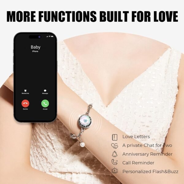 Dacida Couple Bracelet Couple Gifts Partner Bracelets with Touch Long Distance Relationship Gift for Long Distances Couple Love Gifts Vibration & Light Up Bluetooth Pairing Jewellery, Sun and Moon - Image 3