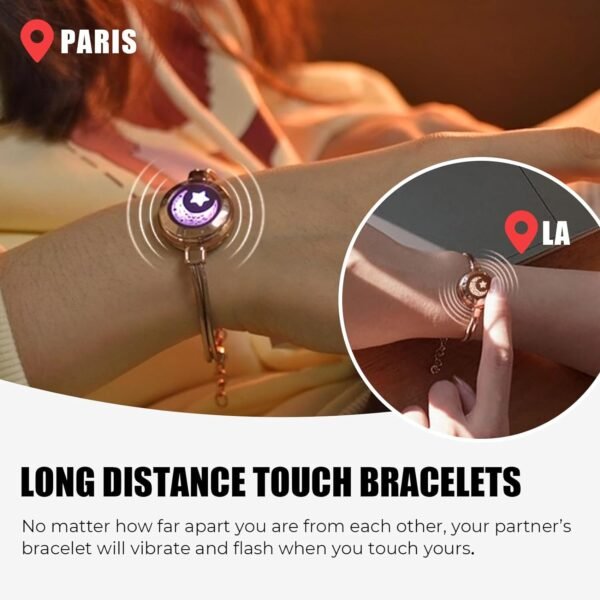 Dacida Couple Bracelet Couple Gifts Partner Bracelets with Touch Long Distance Relationship Gift for Long Distances Couple Love Gifts Vibration & Light Up Bluetooth Pairing Jewellery, Sun and Moon - Image 2
