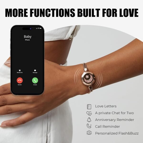 Dacida Couple Bracelet Couple Gifts Partner Bracelets with Touch Long Distance Relationship Gift for Long Distances Couple Love Gifts Vibration & Light Up Bluetooth Pairing Jewellery, Sun and Moon - Image 3