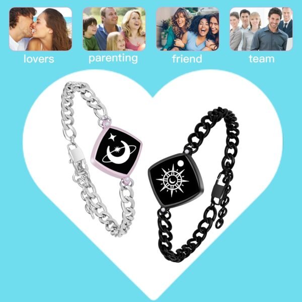 Dacida Long Distance Touch Bracelets Jewelry Set, Remote Smart Connection Love Bracelet,Send SOS SMS Relationship Bracelets Moon Star for Couples Lovers Family Friends Festivals Valentine's Day Gifts Pink - Image 4