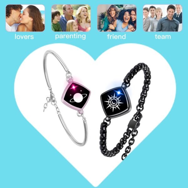 Dacida Long Distance Touch Bracelets Jewelry Set, Remote Smart Connection Love Bracelet,Send SOS SMS, Relationship Bracelets Moon Star for Couples Lovers Family Friends Festivals Valentine's Day Gifts Pink - Image 4