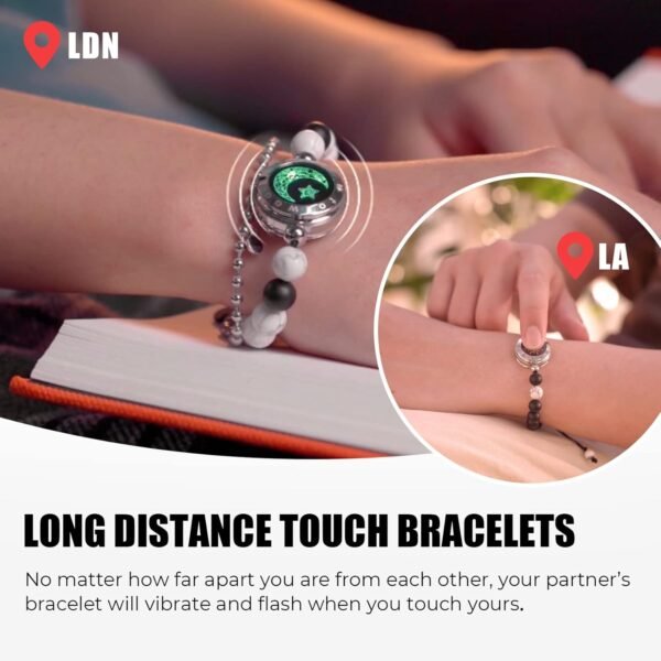 Dacida Couple Bracelet Couple Gifts Partner Bracelets with Touch Long Distance Relationship Gift for Long Distances Couple Love Gifts Vibration & Light Up Bluetooth Pairing Jewellery, Sun and Moon - Image 2