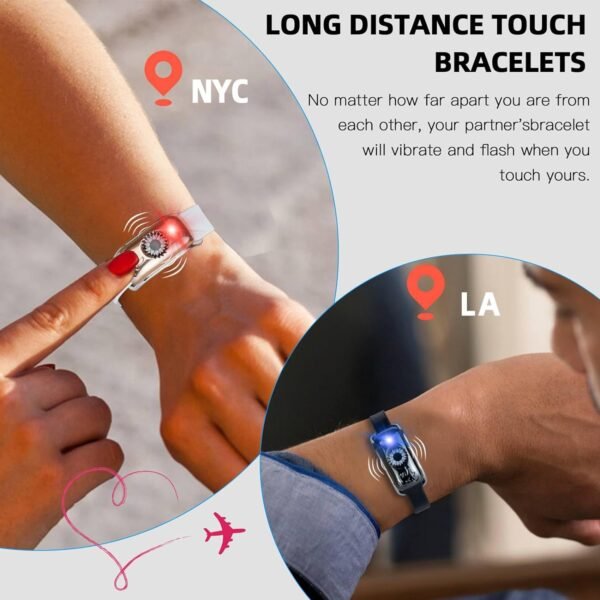 Dacida Long Distance Touch Bracelets, Send SOS SMS, Remote Smart Connection Vibration & Light Up Bracelet for Relationship Couples Girlfriend Boyfriend Family Passing on Love & Miss Gifts Jewelry Black Gold - Image 3