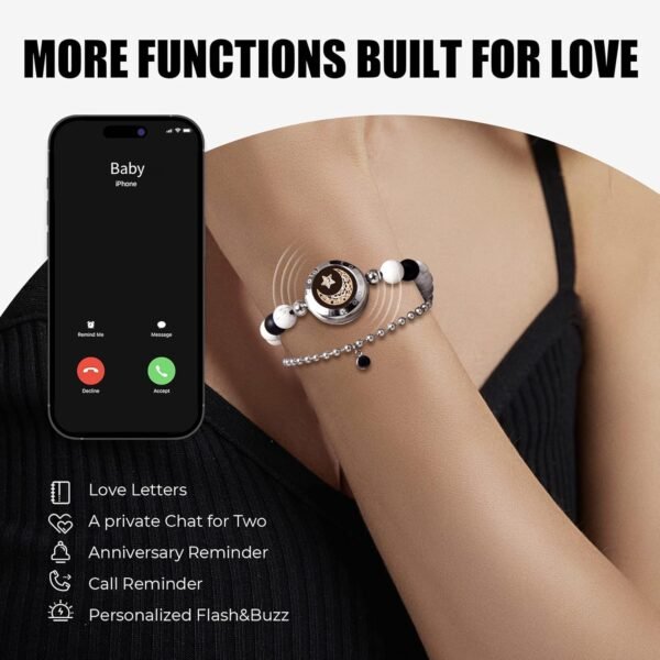 Dacida Couple Bracelet Couple Gifts Partner Bracelets with Touch Long Distance Relationship Gift for Long Distances Couple Love Gifts Vibration & Light Up Bluetooth Pairing Jewellery, Sun and Moon - Image 3