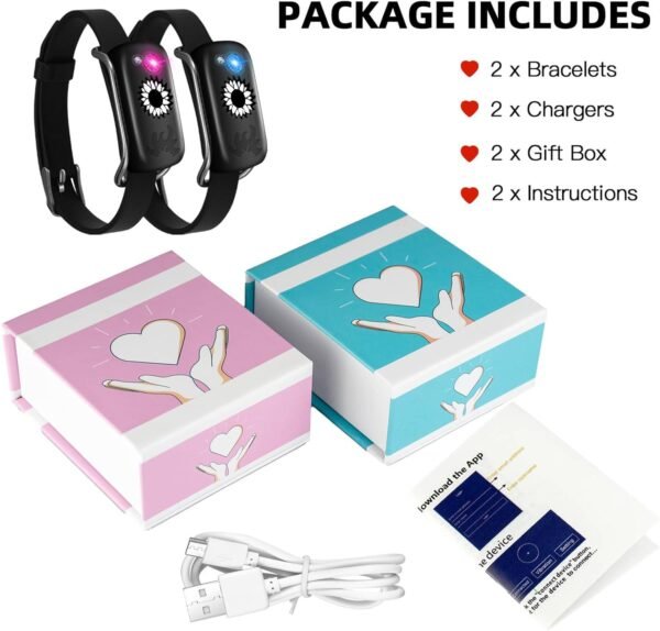 Dacida Long Distance Touch Bracelets, Send SOS SMS, Remote Smart Connection Vibration & Light Up Bracelet for Relationship Couples Girlfriend Boyfriend Family Passing on Love & Miss Gifts Jewelry Black Gold - Image 6